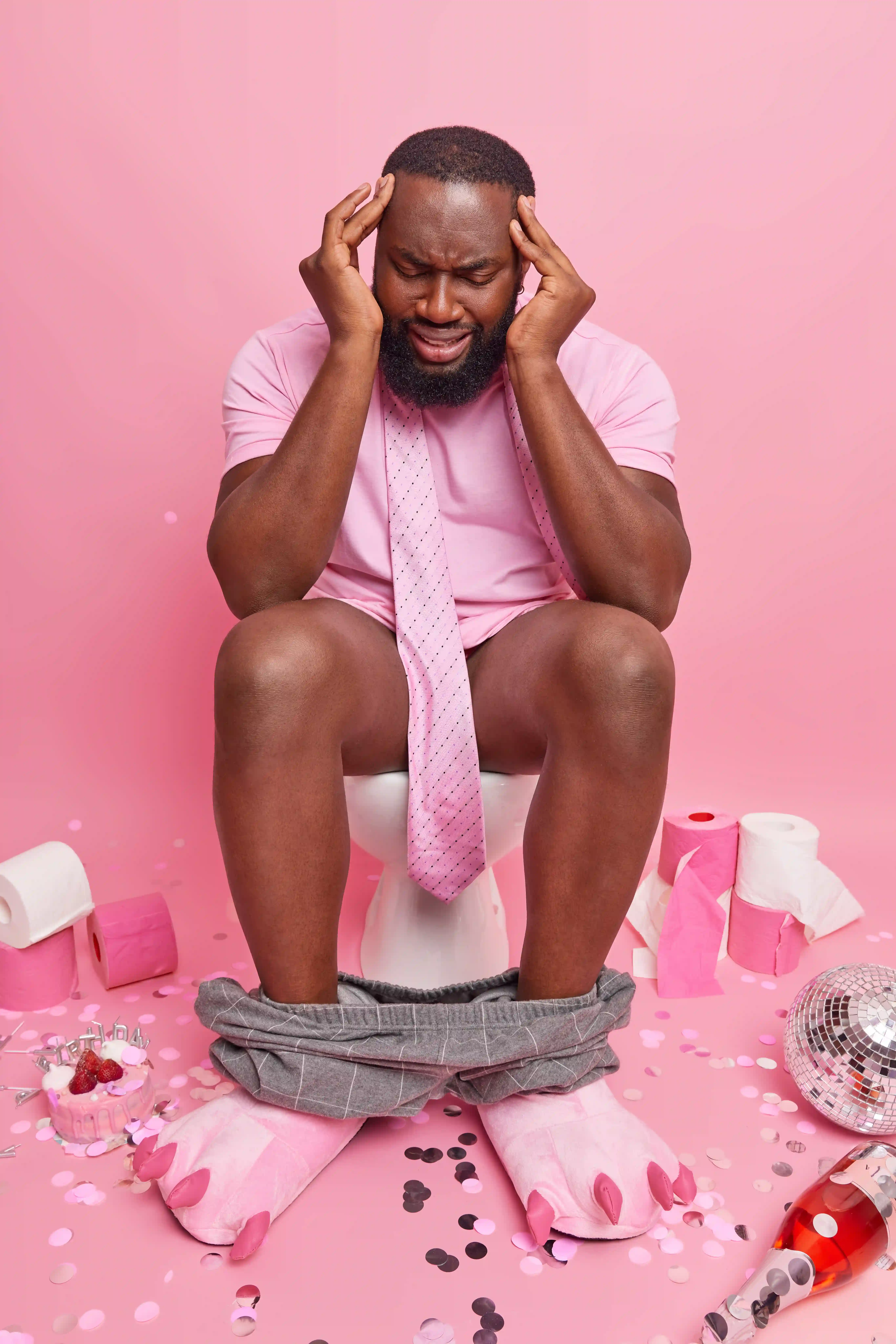 A picture showing a man with diarrhoea due to ibs-d.